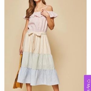 Rainbow Colorblock Seersucker Midi Dress